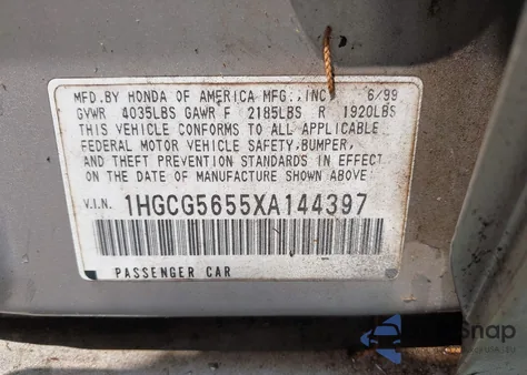 1999 Honda Accord Ex from USA, damaged, VIN 1HGCG5655XA144397